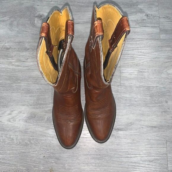 Justin 1108 Brown Men’s 9 D Leather Western Cowboy Boots Made In USA Comfort - Picture 8 of 13